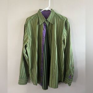 Robert Graham‎ Men's Dress Shirt Button Up Green Purple Pinstripe